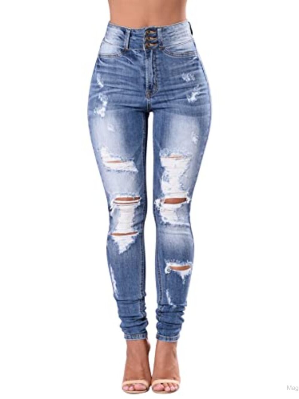 High Waist Skinny Stretchy Ripped Distressed Jeans